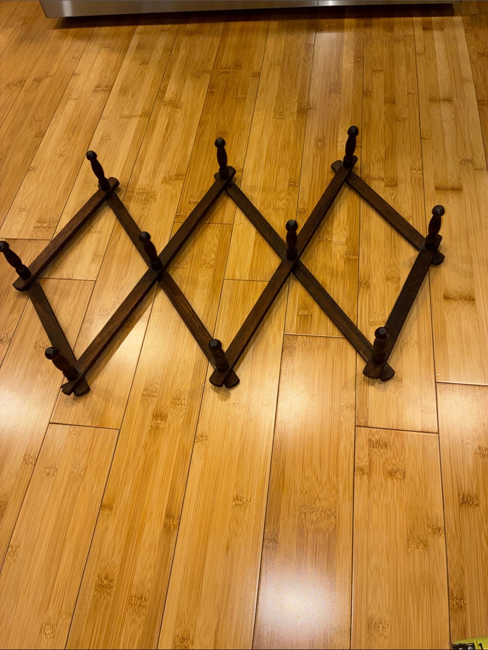 MCM dark brown, expandable Vintage wooden accordion wall rack